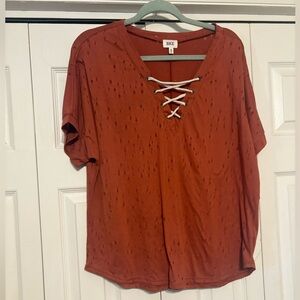 BKE Women's Burnt Orange Lace-Up Tee